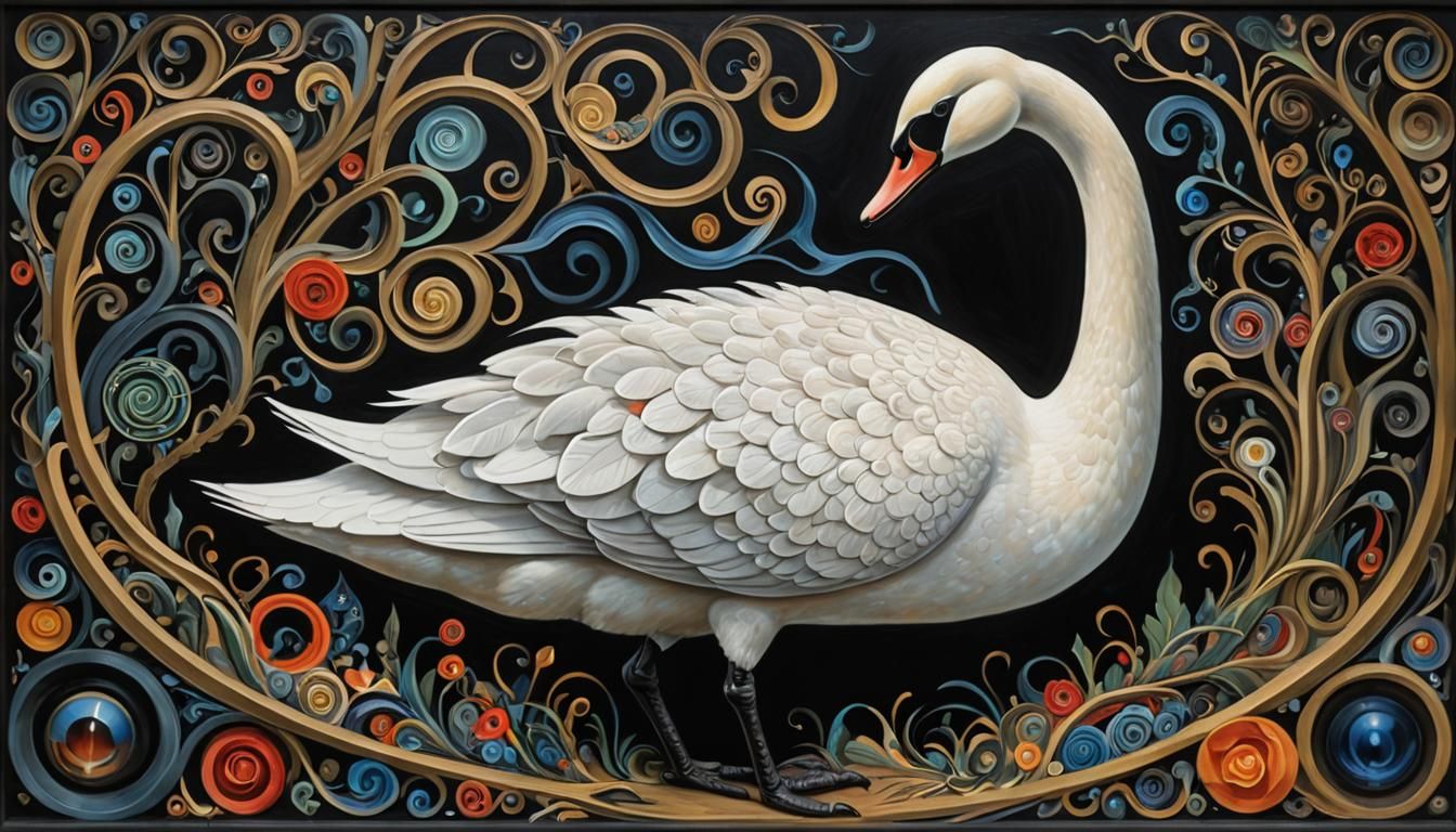 Surreal Swan Train Transformation as Oil Painting