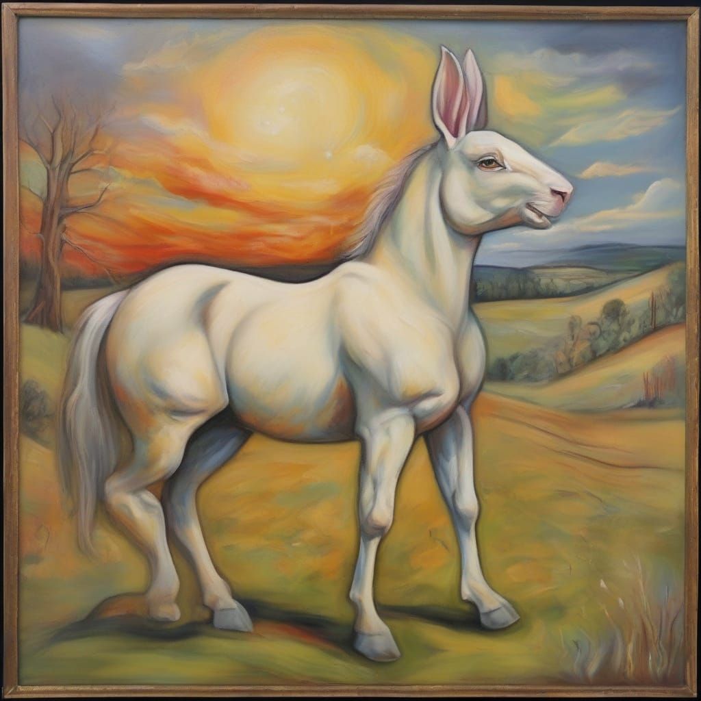 Surreal Rabbit Dreams of Being a Horse as Oil Painting