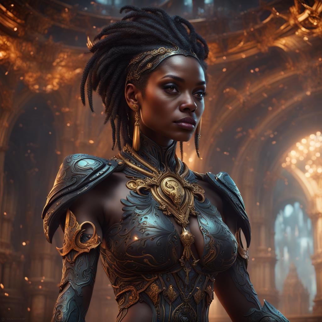 Fantastical AI Black Female God in Detailed Matte Painting