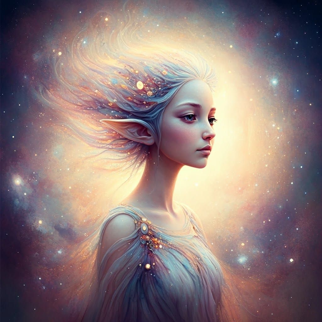 Ethereal Figure in Dreamy Starry Night Sky