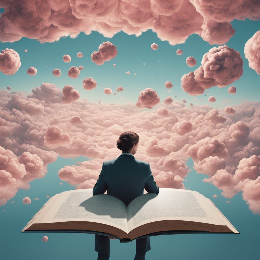 Surreal Bookworm Floats Among Whirling Clouds of Ink