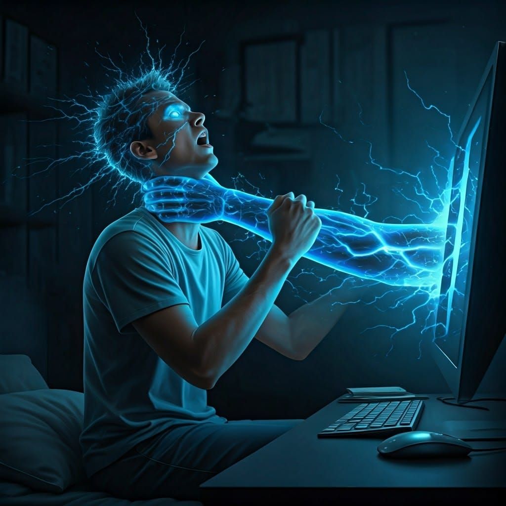 Photorealistic Digital Art: Person Attacked by Electric Ener...