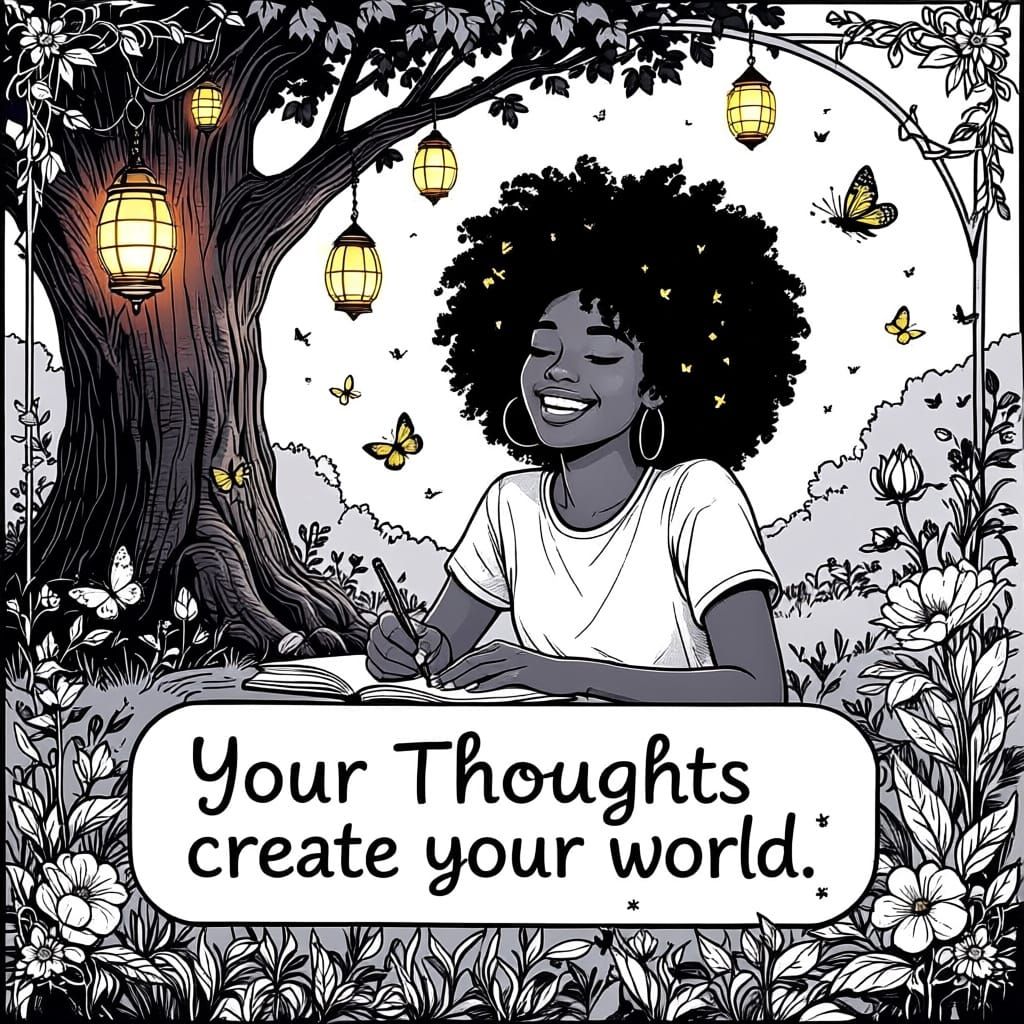 Joyful Teen Journaling Under Lantern Tree