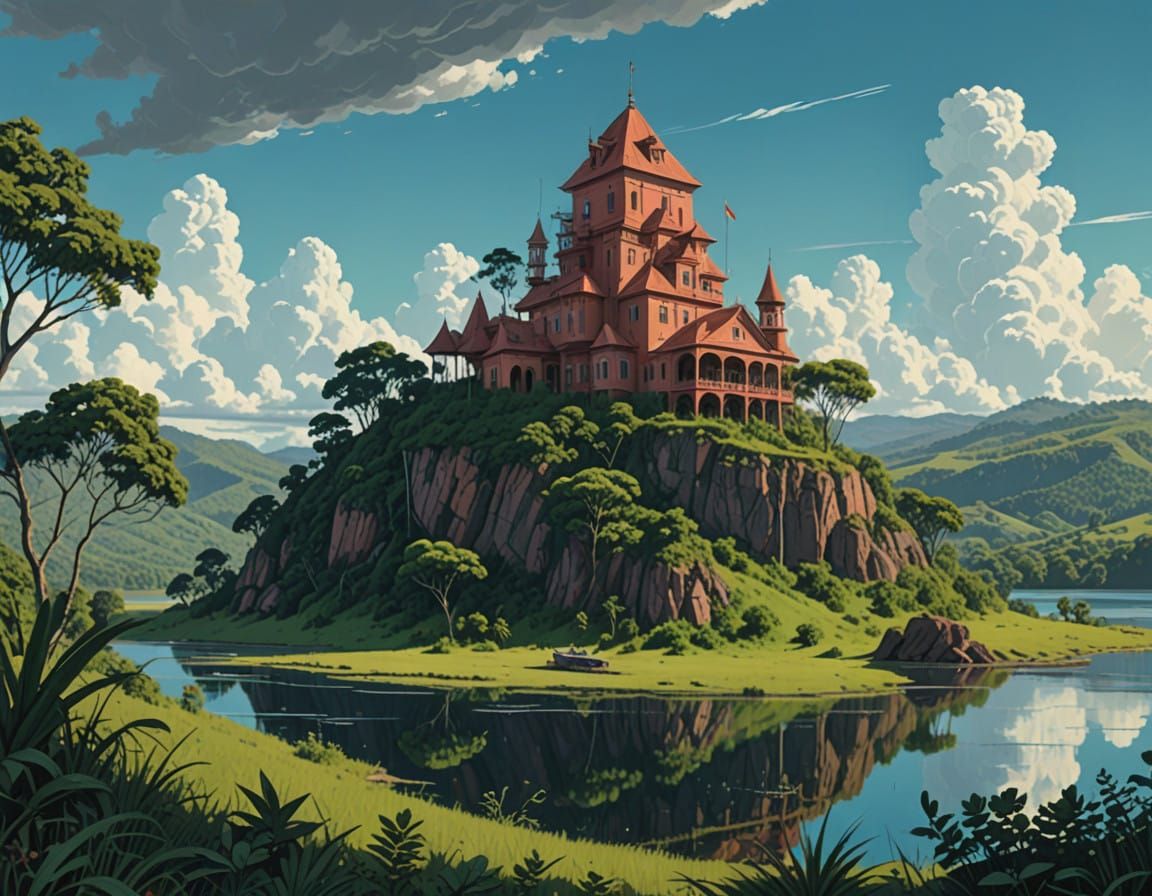 Lush Hilltop Palace Amidst Tropical Paradise