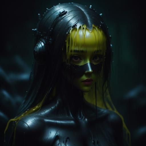 Slime Creature Leaps from Canvas in Grunge Style