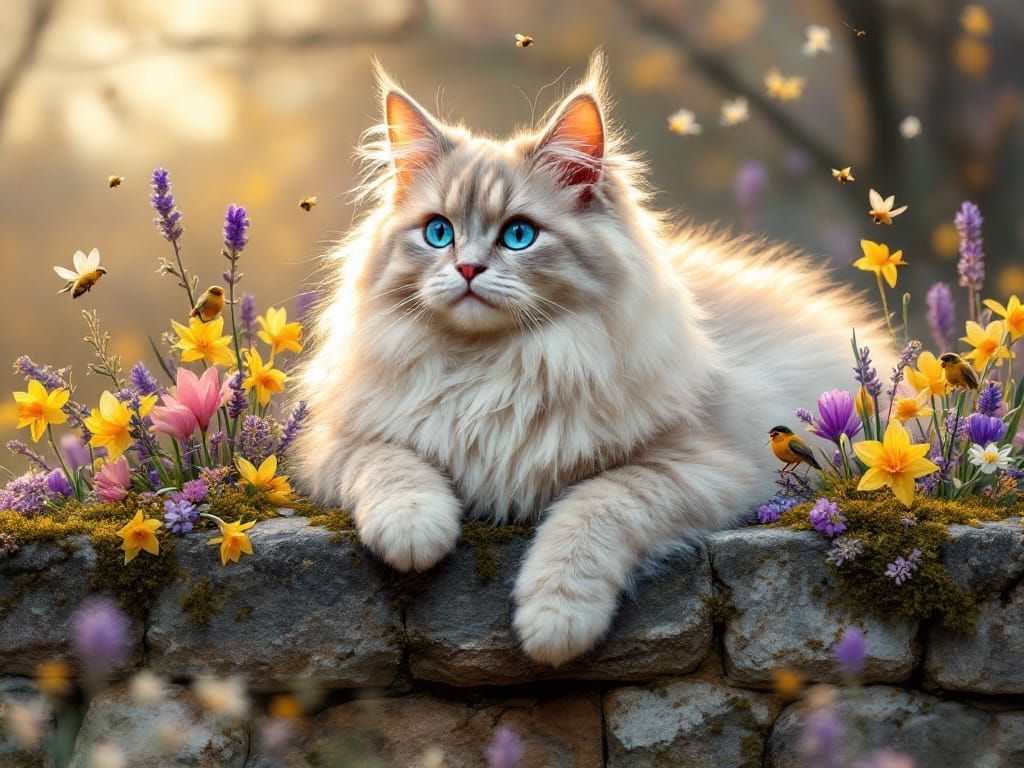 Majestic MaineCoon Cat in Enchanted Floral Setting