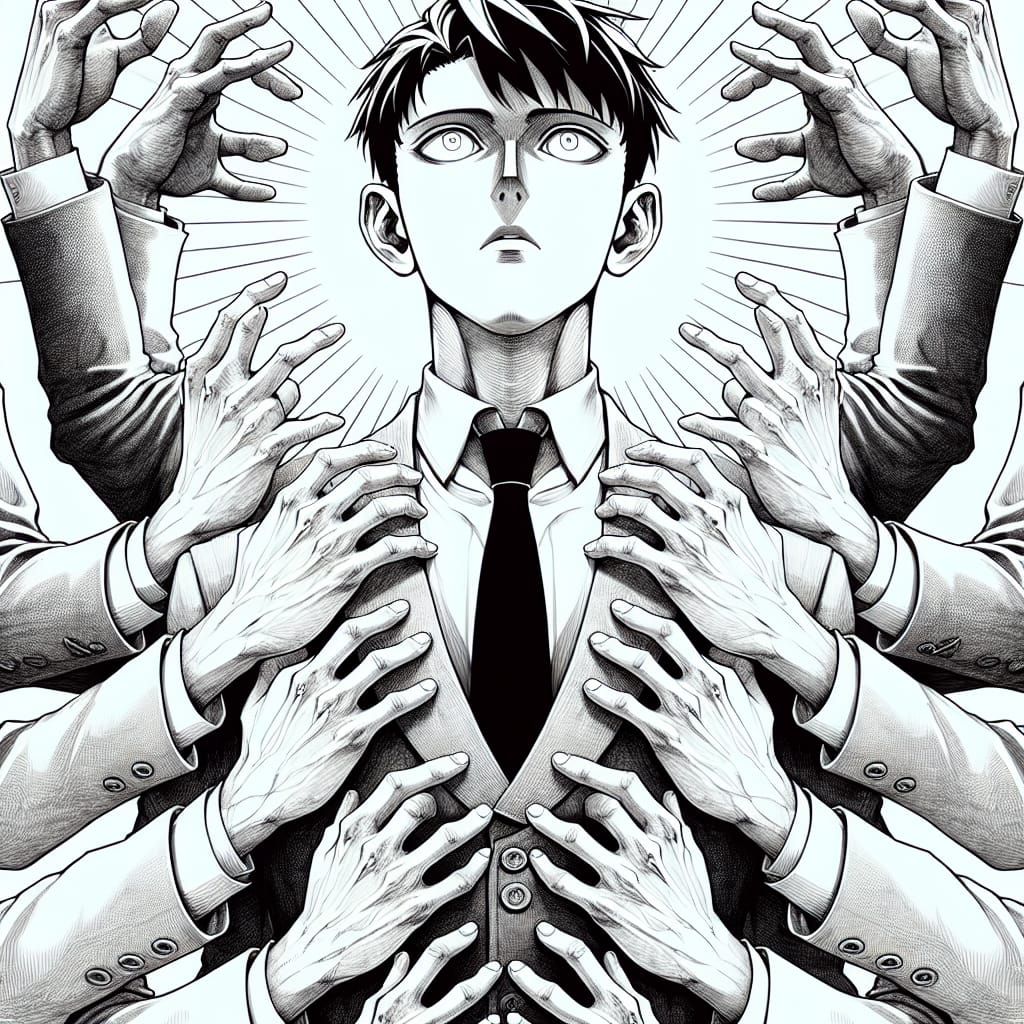Manga Man with Eight Open Hands