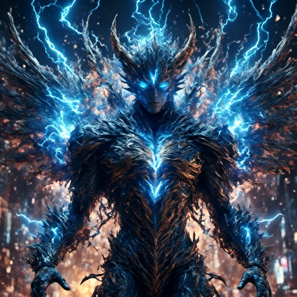Winged Auburn Demon in Electric Suit