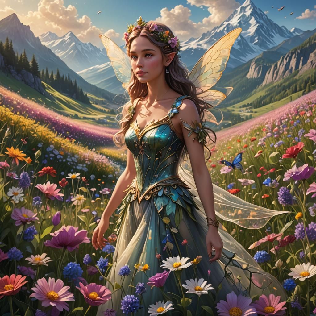 Fairy Princess in a Flower Field: 8K Hyperrealism