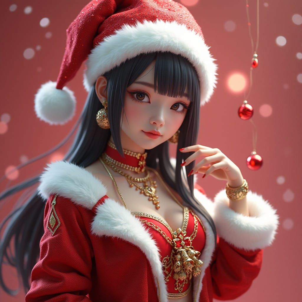 K-Pop Idol in Vibrant Red Santa Hat