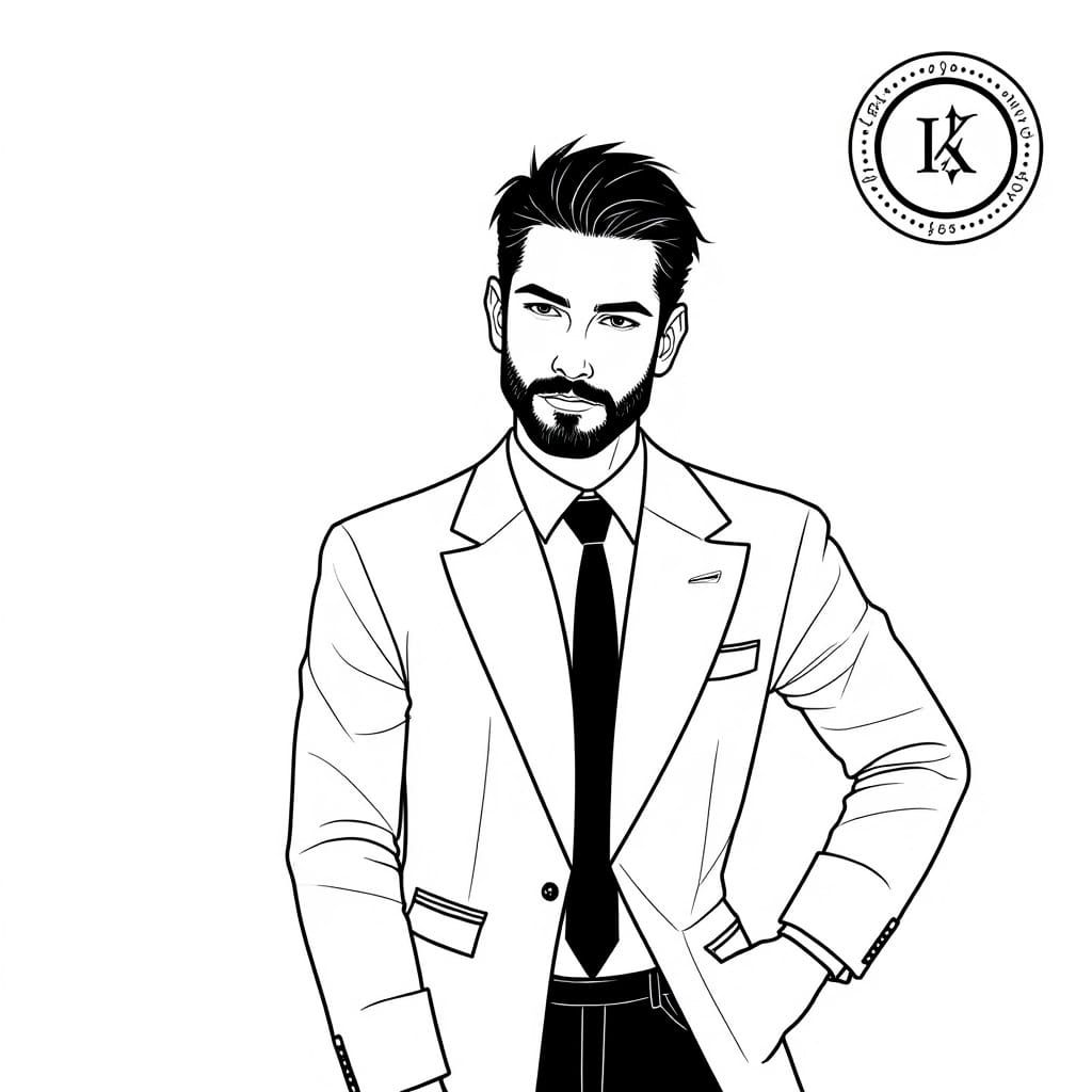 Monochrome Line-Art Portrait on Postage Stamp