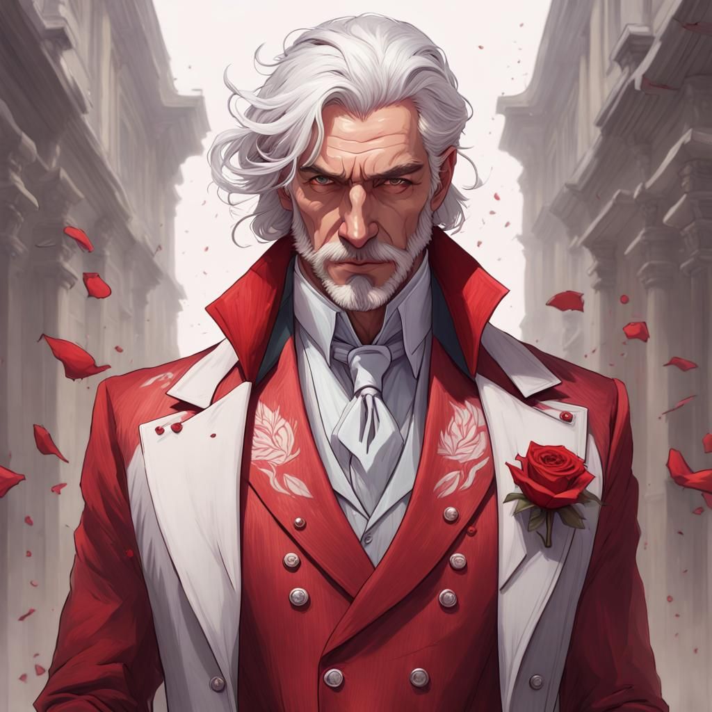 Sinister British Villain in Red Suit, Art Nouveau Portrait