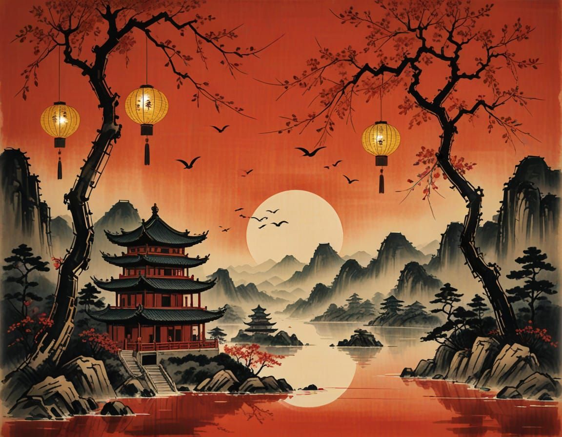 Chinese New Year Parchment in Golden Splendor