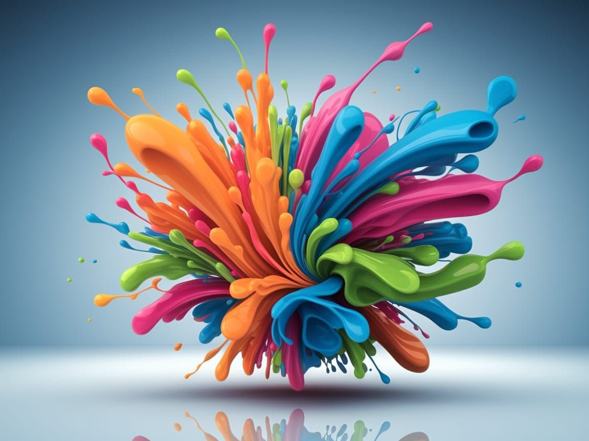 Vibrant Abstract Paint Splashes in 3D Style