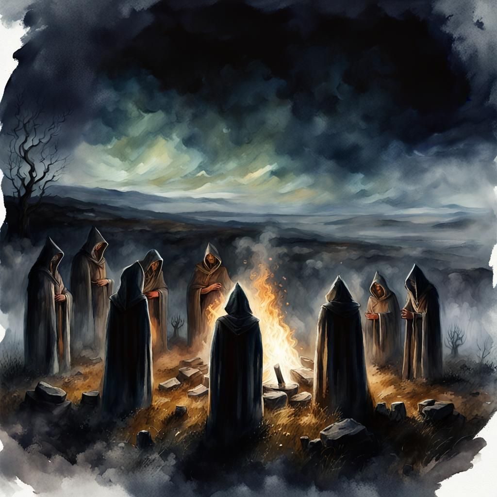 Celtic Samhain Bonfire on a Misty Moor