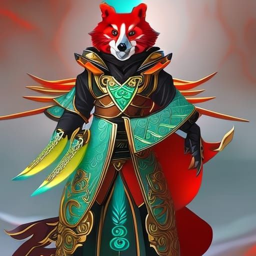 Red Panda Hybrid in Jade Armour: Anime Style