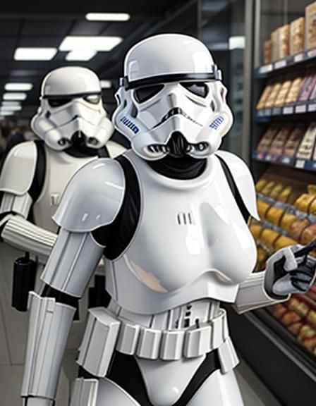 Stormtrooper looking for groceries