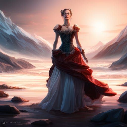 Grace in Corset Dress: Detailed Fantasy Art