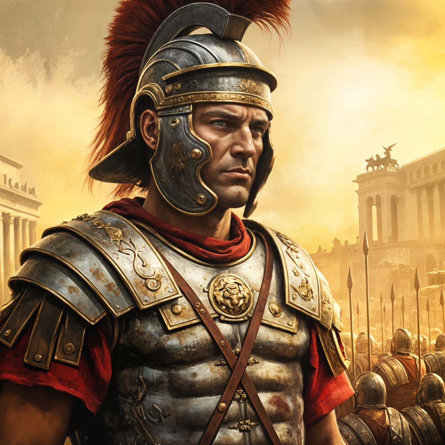 Roman Praetorian Guard in Leonardo DaVinci Style Oil Paintin...