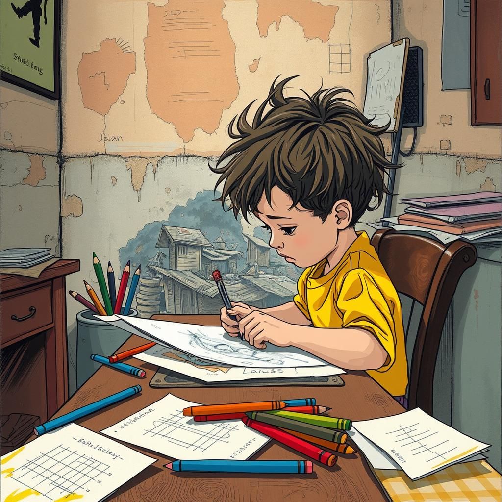 Child Artist Depicts Poverty: Futuristic Emotive Art