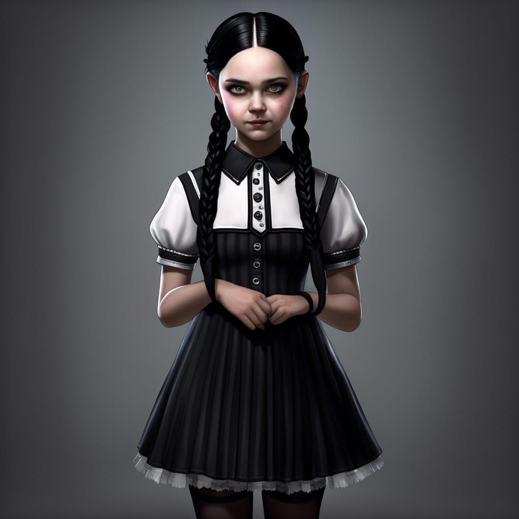Wednesday Addams with Demonic Smile in Gothic Style