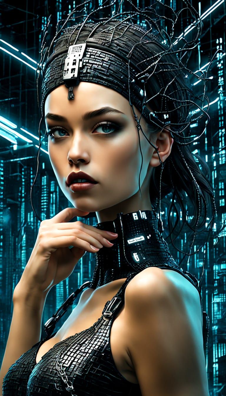 FantasyCore Vandal in Cyberpunk Chiaroscuro Matrix Code