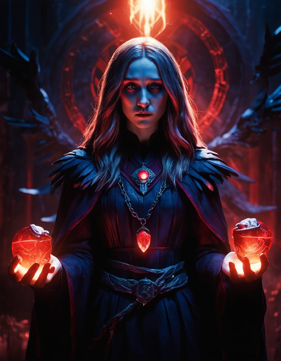 Raven with Red Soulstone Amulet: Dark Fantasy Art
