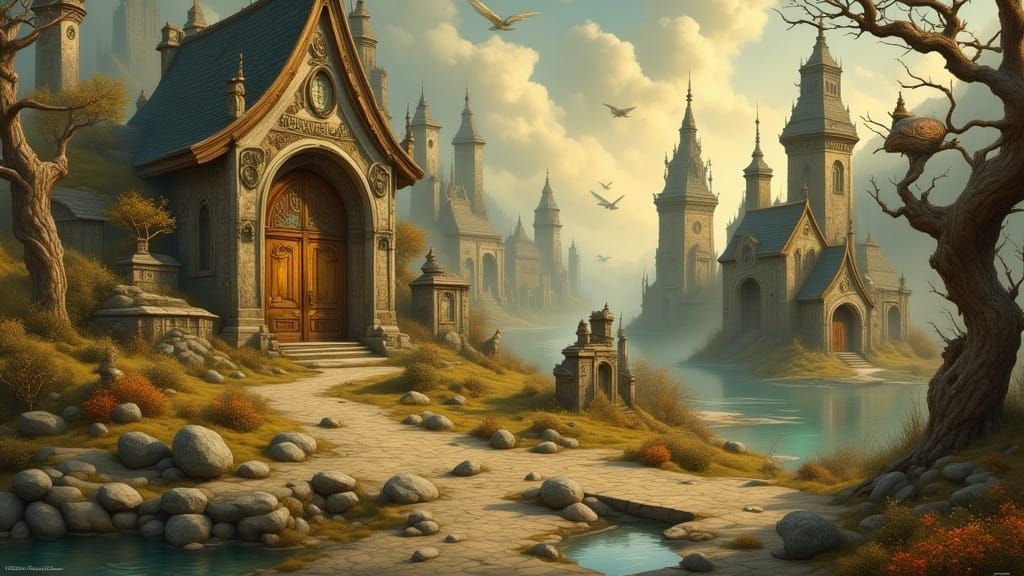 Surreal Dreamscapes in Romantic Realism Style with Whimsical...