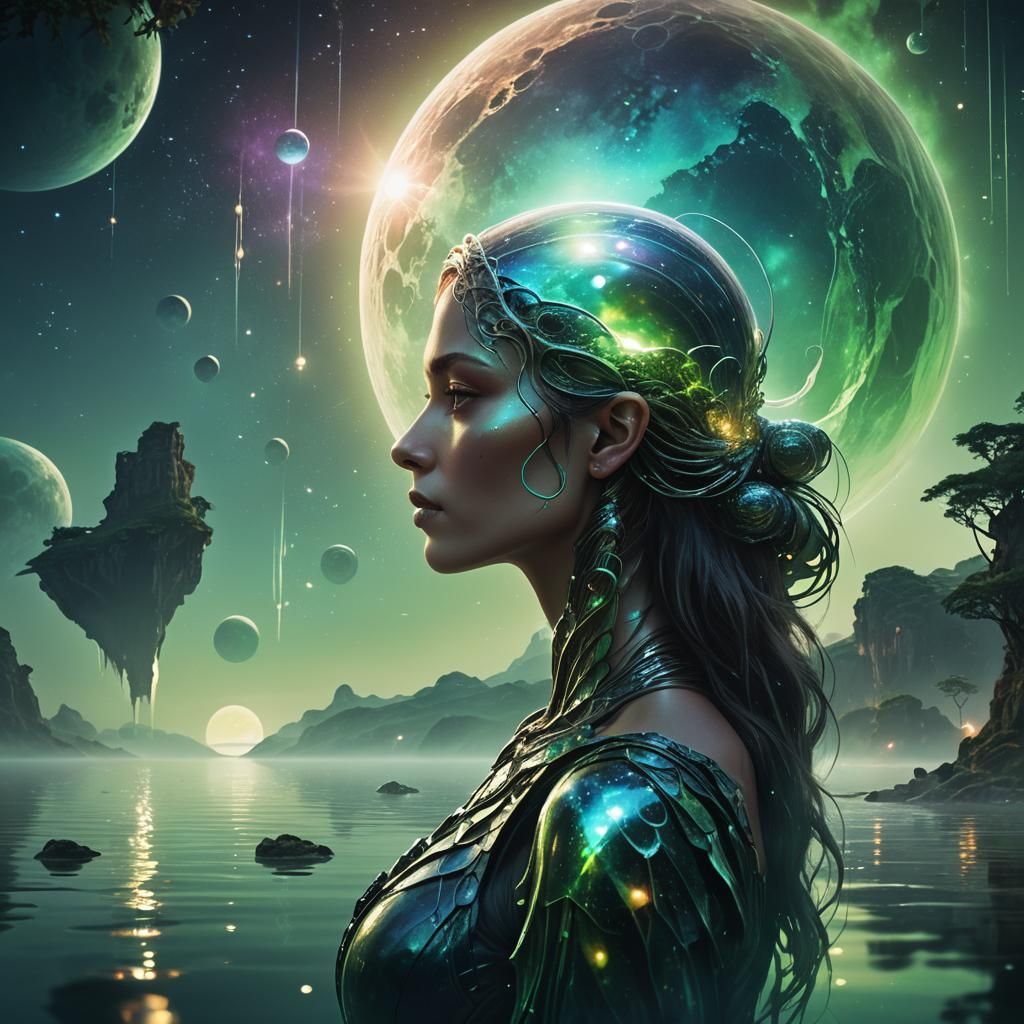 Mystical Woman's Profile Merged with Alien Planet