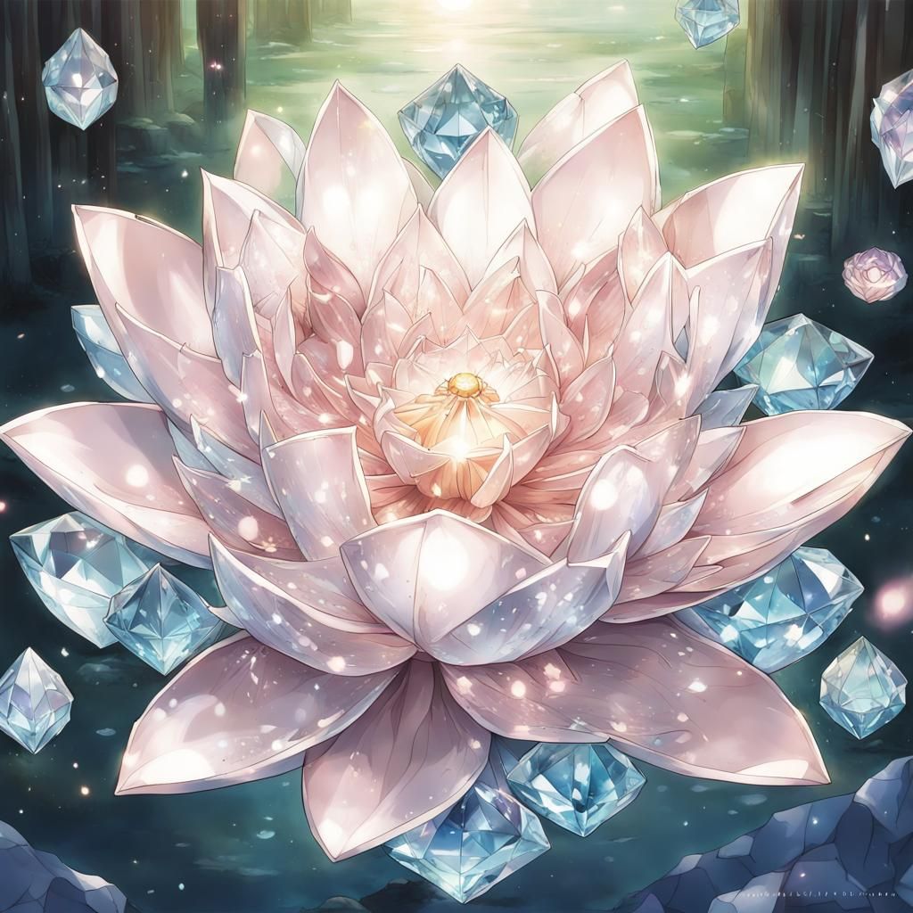 Delicate Crystal Lotus in Anime Style