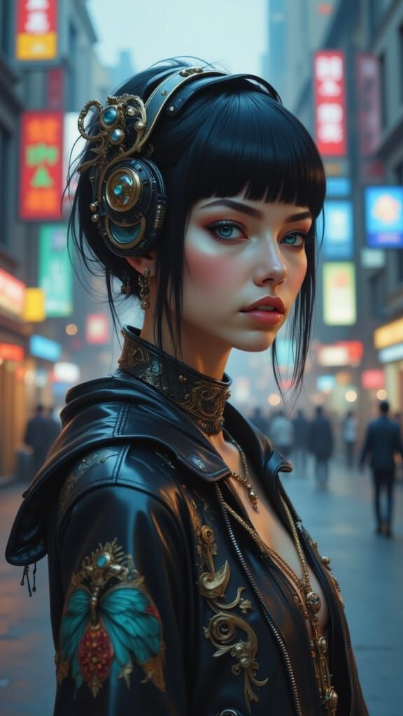 Alien Teenager in Neon City, Hyperdetailed Portrait