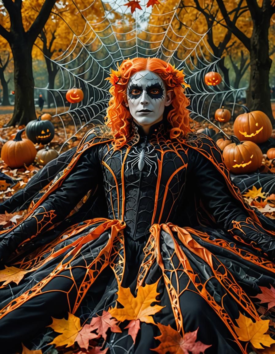 Surreal Autumn Dreamer in Luminous Spiderwebs