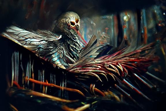 Eerie Alien Demon Bird in Sinister Graveyard