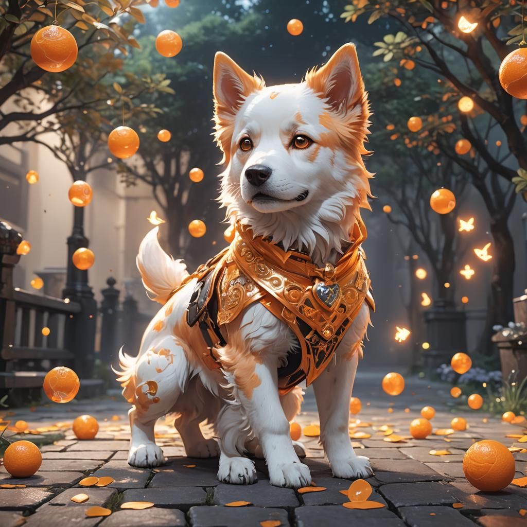 Orange Magical Dog in 3D Anime Style