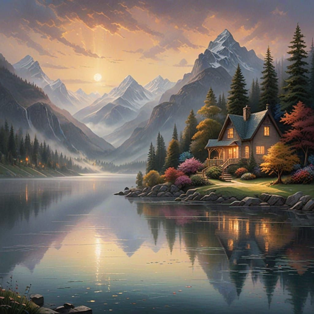 Whimsical Morning Fantasy Scene in Soft, Warm Light