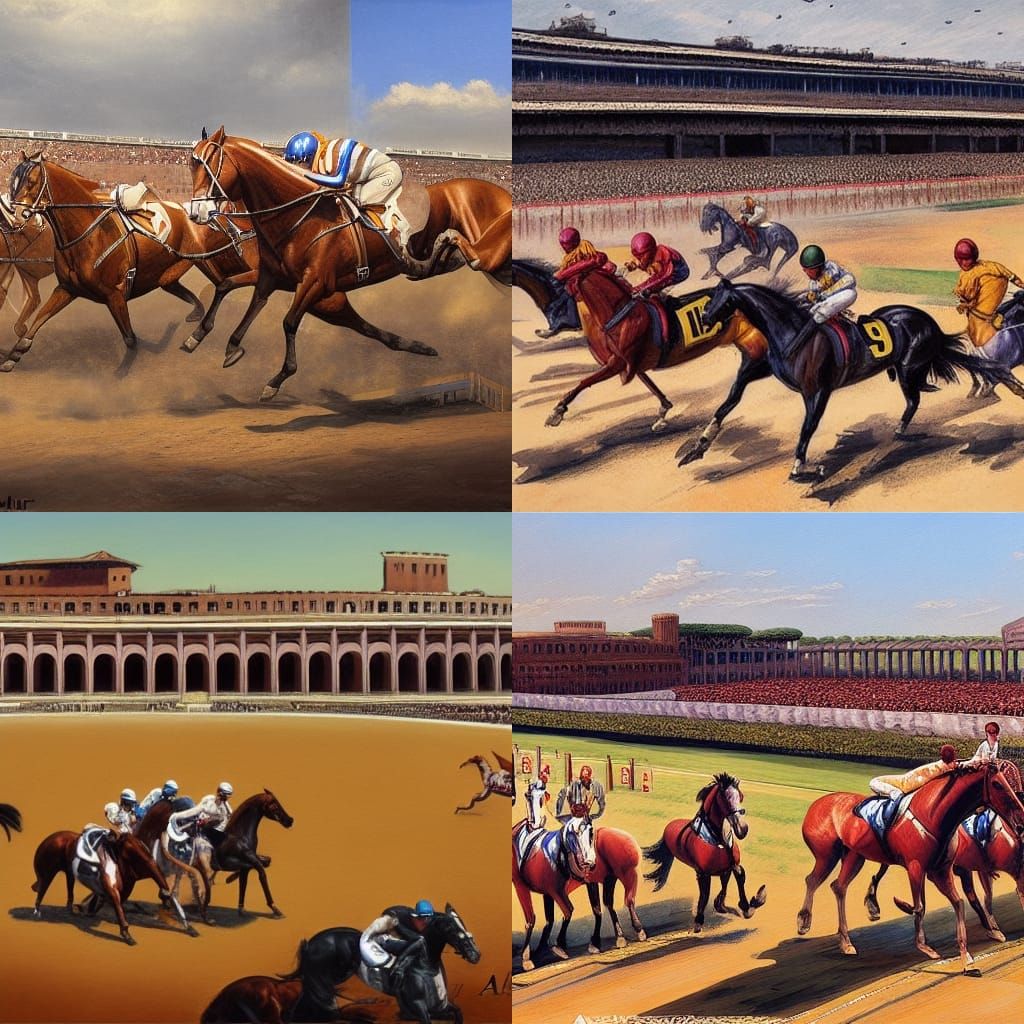 Horse Racing in Circus Maximus: Oil Painting