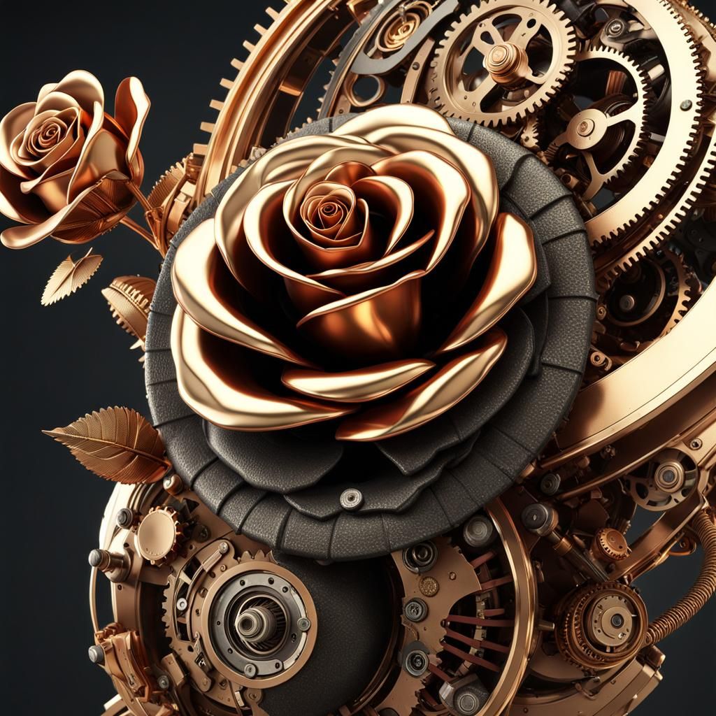 Metallic Steampunk Rose in Hyperrealistic Style
