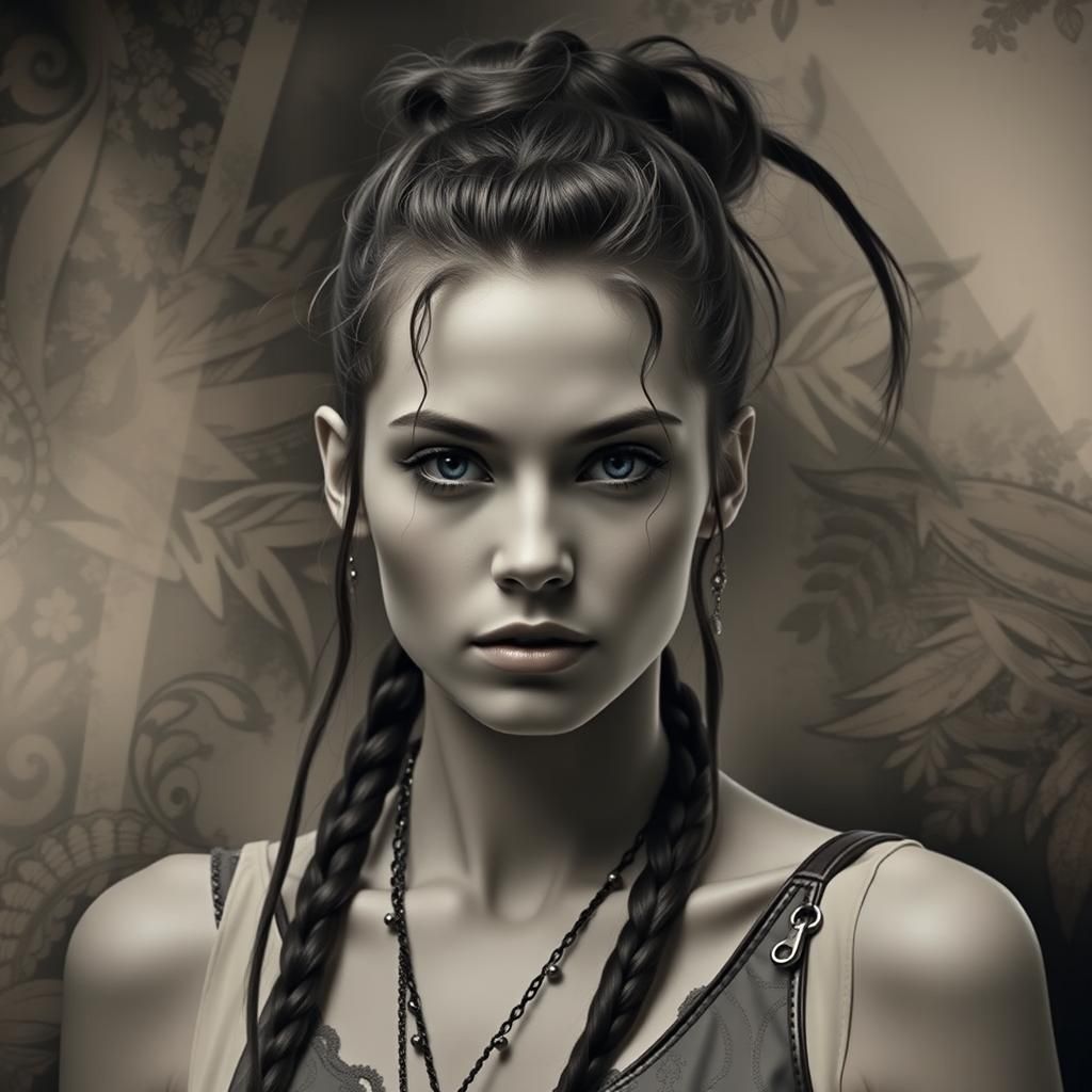 Elegant Woman with Pink Highlights in Fashionable Outfit