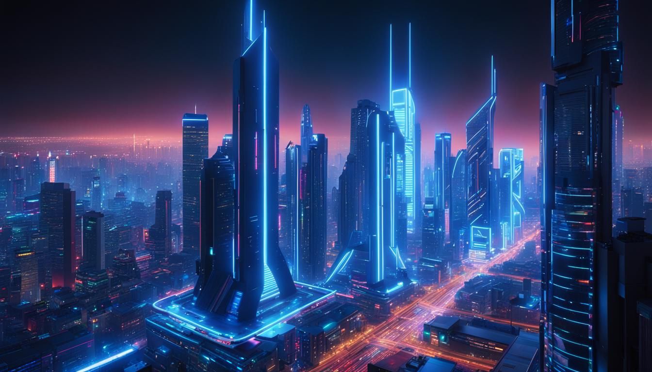 Cyberpunk Cityscape with Holographic Billboards in Electric ...