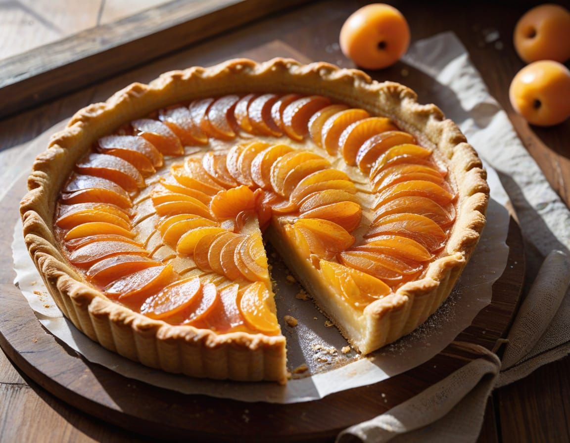 Golden Apricot Almond Tart on Rustic Table