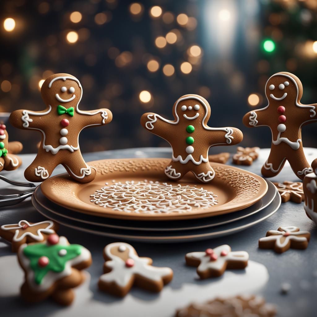 Gingerbread Men on Plate: Detailed Matte Painting
