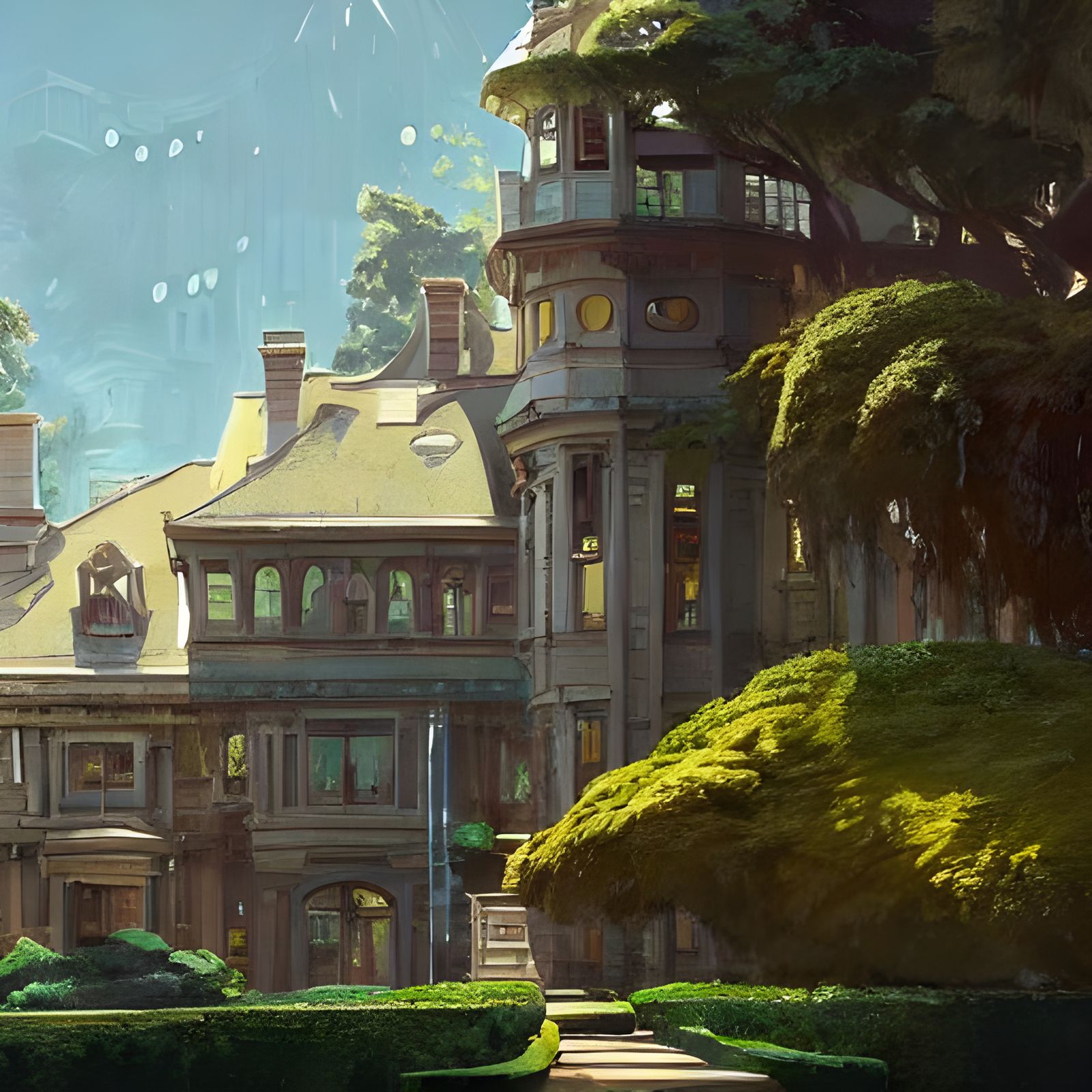 Villain's Mansion by Rutkowski, Kaluta, and Ghibli