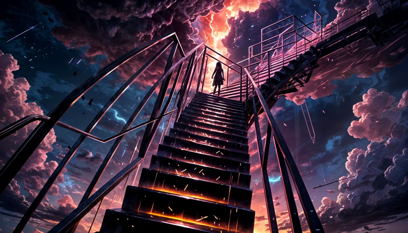 Anime Woman at Edge of Floating Stairs
