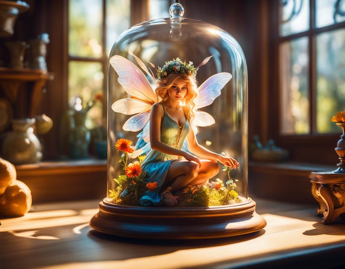 Fairy Captured in Glass Jar: Detailed Portrait