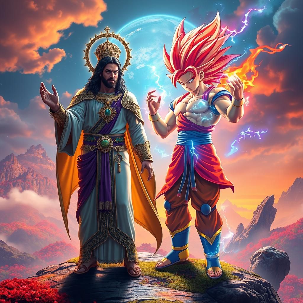 Jesus vs Goku on Nibiru as Digital Matte Painting