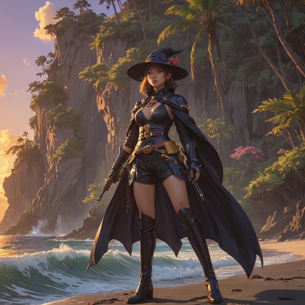 Gunner Yuna at Sunset: A Manga-Inspired Vision