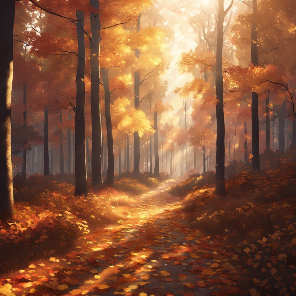Autumn Forest Path with Golden Hour Light