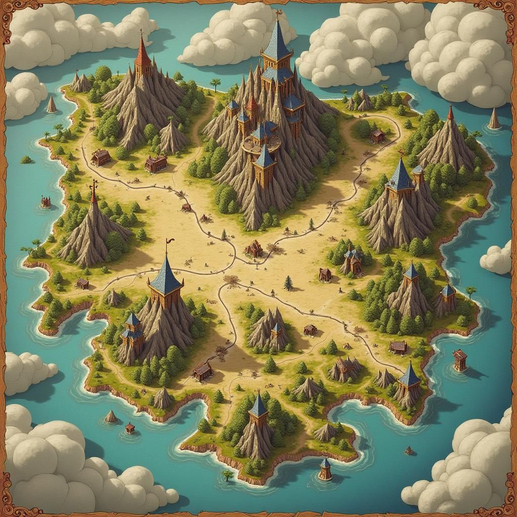 Fantasy World Map in Medieval D&D Style