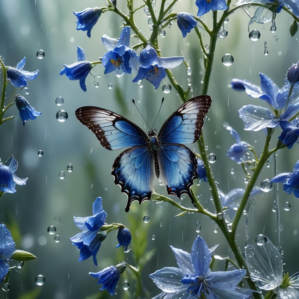 Translucent Butterfly on Bluebells in Splash Art