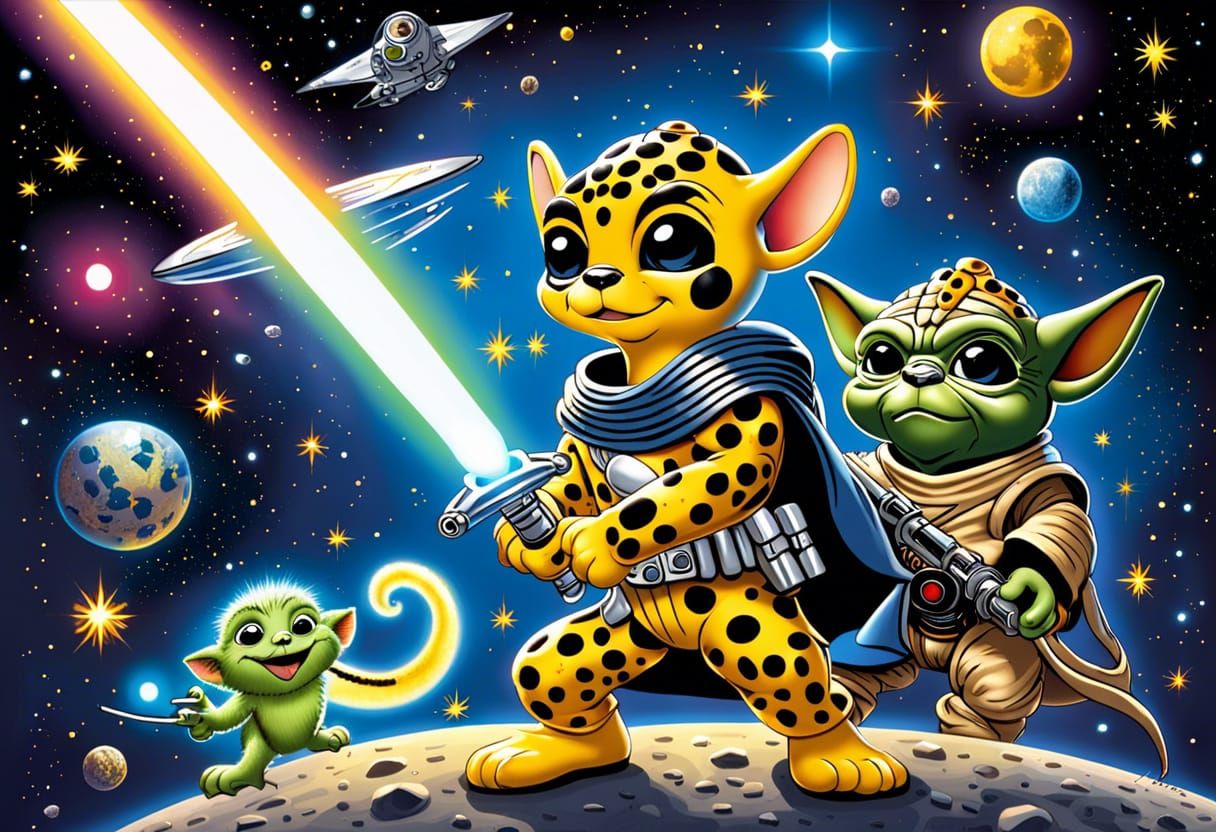 Cute Marsupilami Battles Klingon in Star Wars Style